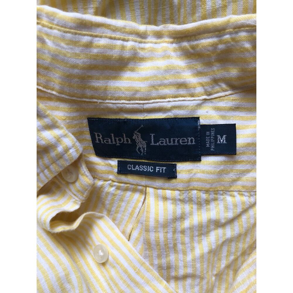 Ralph Lauren Men Button Up Yellow Shirt Striped Long Sleeve Size Medium - Picture 6 of 7